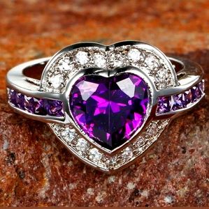 New Amethyst & White Topaz AAA Gemstone Silver Ring.